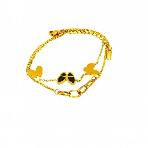 Gold-Plated Triple Butterfly Chain Bracelet – Hypoallergenic, Non-Fading Layered Design