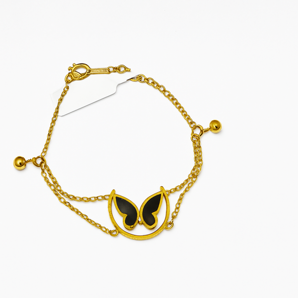 Gold-Plated Dual Chain Bracelet with Black Butterfly Motif – Hypoallergenic, Non-Fading