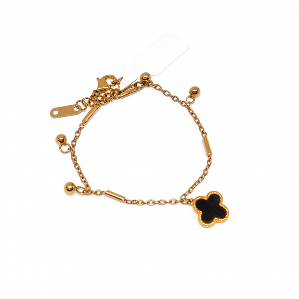 Gold-Plated Dual Chain Bracelet with Black Butterfly Motif – Hypoallergenic, Non-Fading