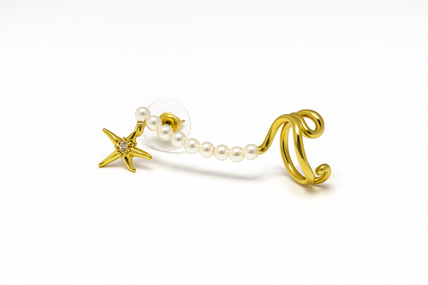 Gold Starfish & Pearl Curved Ear Cuff