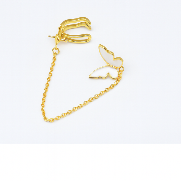 Gold-Plated Butterfly Chain Ear Cuff – Minimalist Winged Dangle