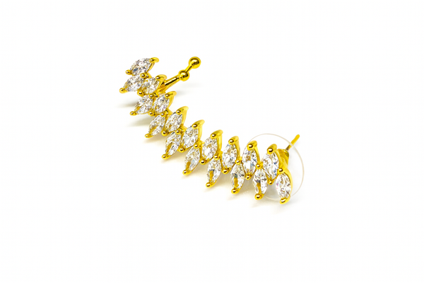 Gold-Plated Marquise CZ Leaf Ear Climber Earrings – Statement Crystal Crawler  Product Description: