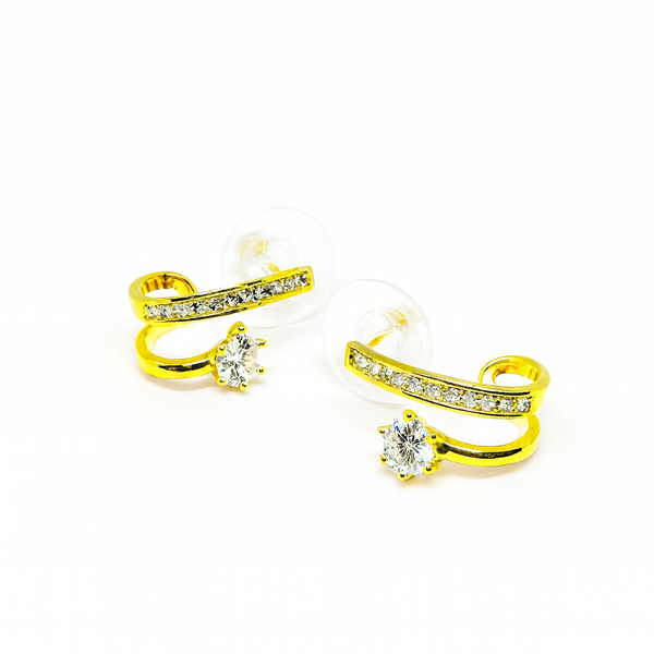 Gold-Plated Swirl Cubic Zirconia Ear Cuff Earrings – Minimalist Crystal Spiral