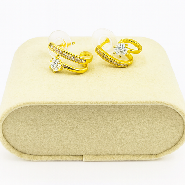 Gold-Plated Swirl Cubic Zirconia Ear Cuff Earrings – Solitaire Spiral Glam