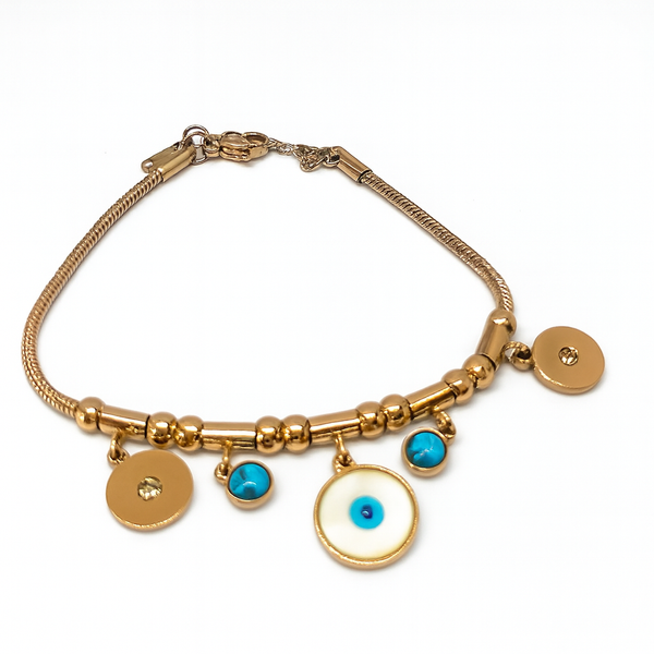 Gold-Plated Evil Eye Charm Bracelet – Hypoallergenic, Non-Fading, Modern Statement