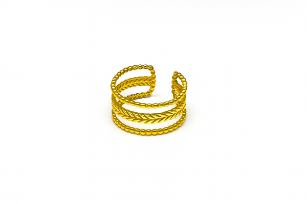 Gold Flexible Beaded Leaf Ring