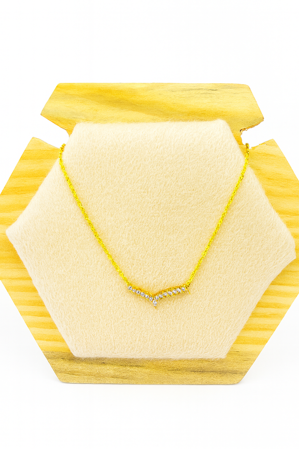 Gold-Plated V-Shape CZ Pendant Necklace – Minimalist Diamond Sparkle