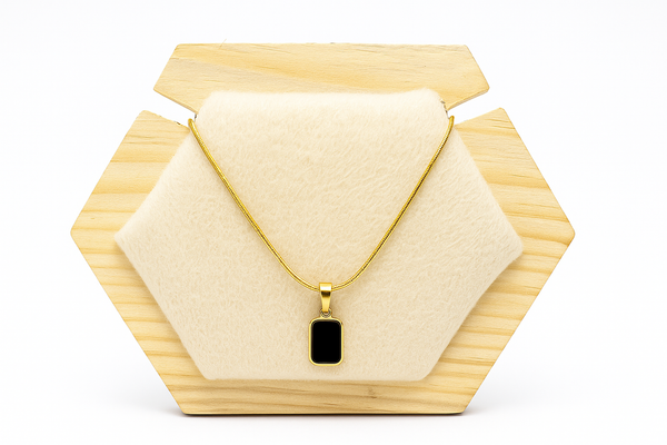 Minimalist Gold-Plated Rectangle Pendant Necklace – Black Enamel Charm