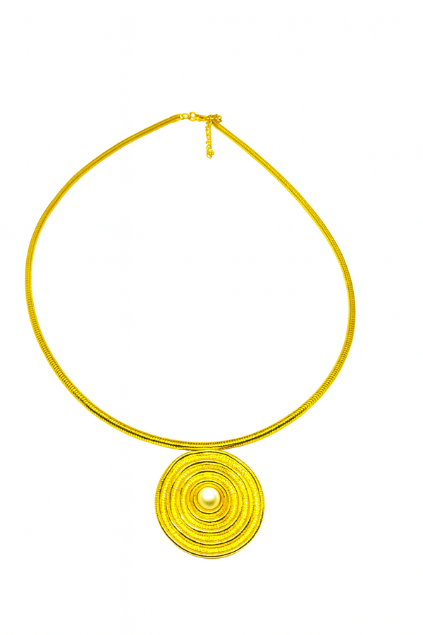 Statement Spiral Gold-Plated Pendant Necklace with Central Pearl